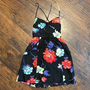 American Eagle Outfitters Floral Dress - Black with Red, Blue, and Yellow